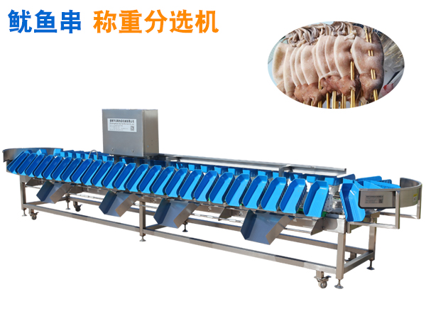 魷魚(yú)串分選機(jī)黃魚(yú)串稱重分選機(jī)水產(chǎn)品重量分揀機(jī)調(diào)理品重量分級(jí)機(jī)